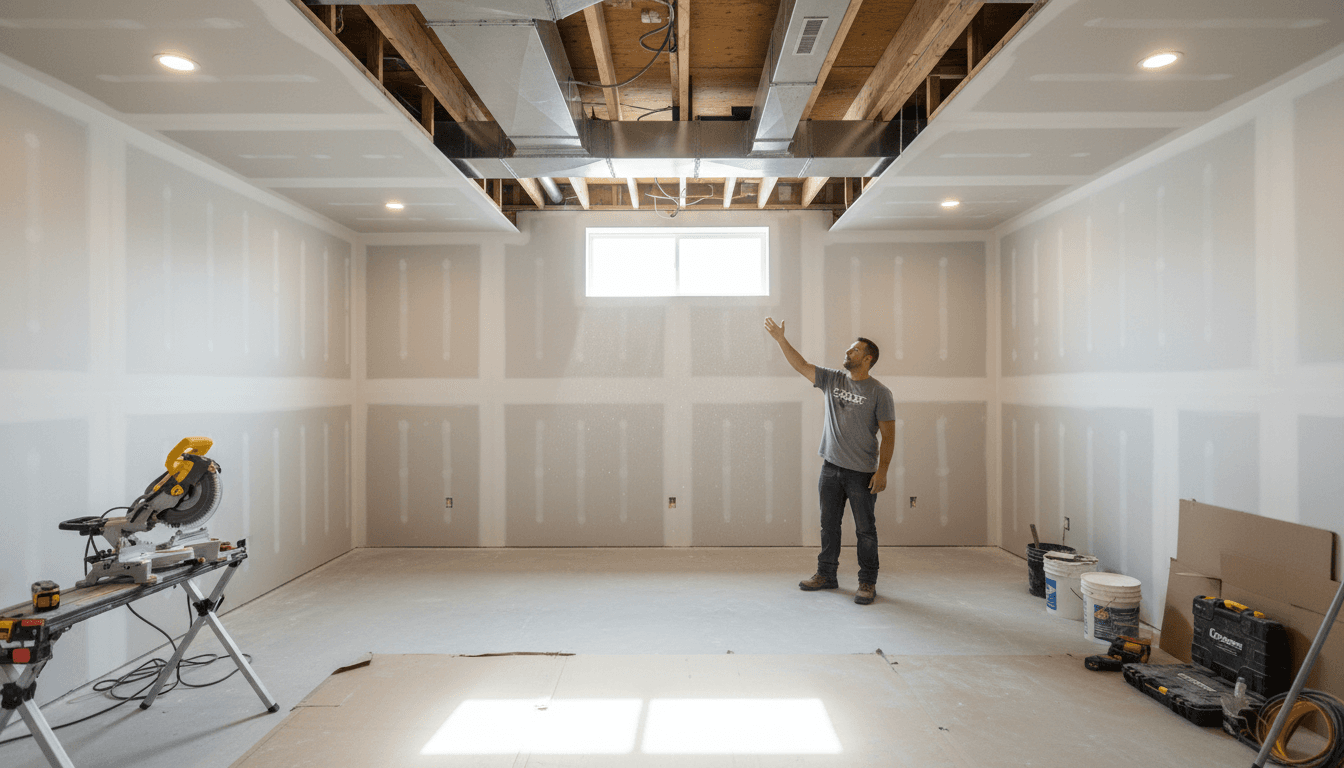 Finish drywall ready for paint in a Toronto basement renovation