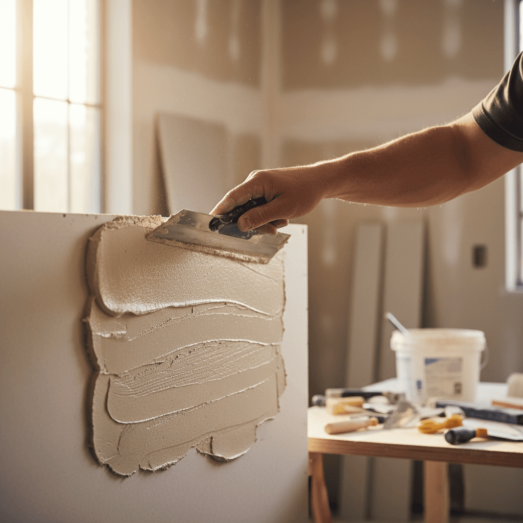 Drywall finisher sanding a smooth wall in a Toronto home